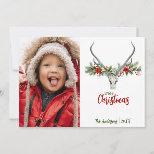 Rustieke rendierschedel met geruite kerst Foto Feestdagenkaart