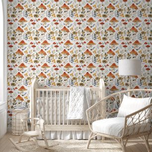 Rustieke Retro Bloemen Paddenstoel Tuin Stof Patro Behang