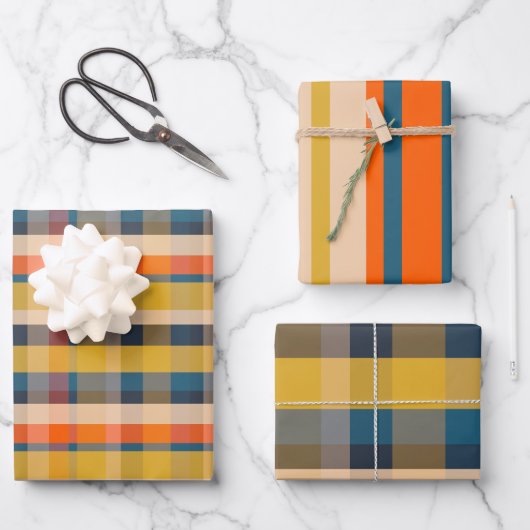 Rustieke Retro Moderne geruite & Stripe Patronen Inpakpapier Vel (Voorkant)