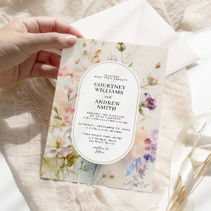 Rustieke Retro Waterverf Wildbloemen Bruiloft Kaart