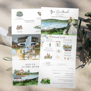 Rustieke rivier Alexandria Bay Bruiloft Drieluik Uitnodiging
