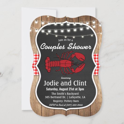 rustieke rivierkreeft koken koppels douche uitnodi kaart (Voorkant)
