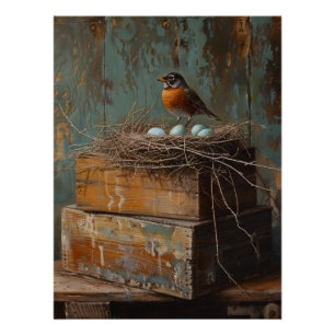 Rustieke Robin en Nest Decoupage Perfect Poster
