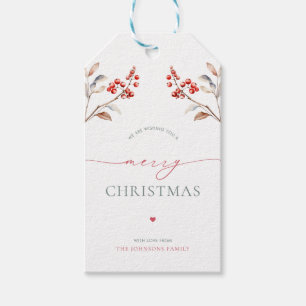 Rustieke rode bessen Vrolijke kerstvakantie Cadeaulabel