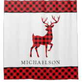 Rustieke rode buffel geruite kerst herten silhouet douchegordijn (Voorkant)