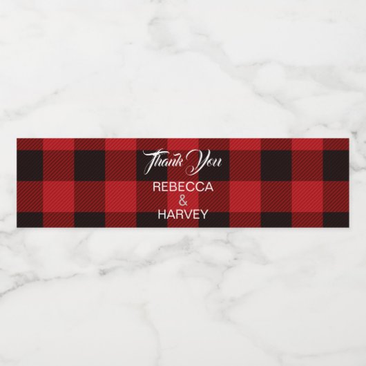 Rustieke Rode buffel plaid Kerstmis winter bruilof Waterfles Etiket (Enkel label)