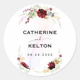 Rustieke rode elegante bloemen uitnodiging ronde sticker