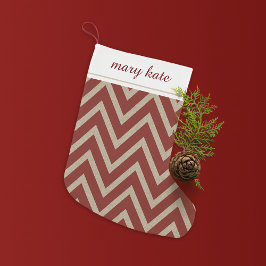 Rustieke rode faux burlap chevron patroon kleine kerstsok