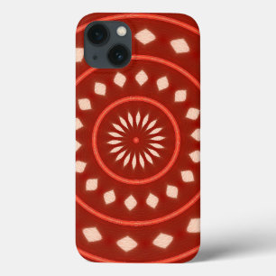 Rustieke rode geometrische zonabstracte kunst iPhone 13 hoesje