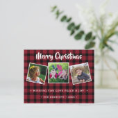 Rustieke rode geplakte kerstfoto feestdagenkaart (Staand voorkant)