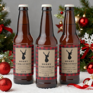 Rustieke rode geruite vrolijke kerst kraft bier etiket