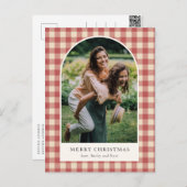 Rustieke rode Gingham boog foto moderne kerst Feestdagenkaart (Voorkant / Achterkant)