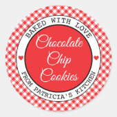 Rustieke rode Gingham Choco koekjes gebakken met l Ronde Sticker (Voorkant)