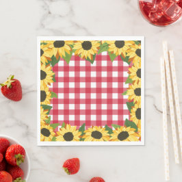 Rustieke rode gingham & zonnebloemen servet