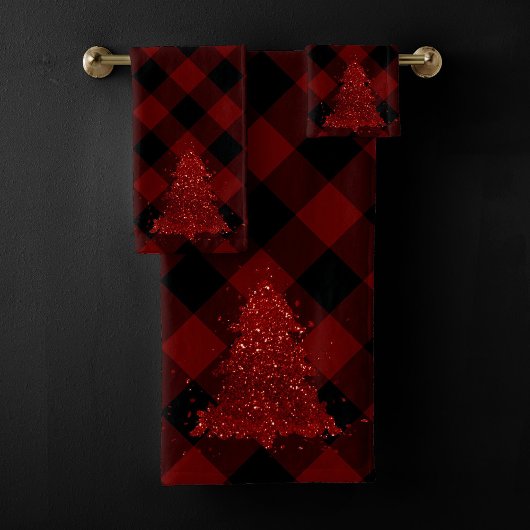 Rustieke Rode Kerstboom Moderne geruite vakantie Bad Handdoek