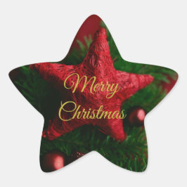 Rustieke rode kerstster sticker 