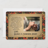 Rustieke rode klaprozen houten bruiloft bedankkaart (Achterkant)