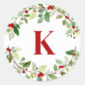 Rustieke rode monogram Holly laat bessen kerst Ronde Sticker (Voorkant)