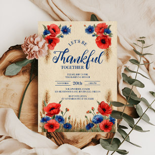 Rustieke rode papaver en korenbloem Thanksgiving Kaart