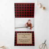 Rustieke rode plaid en kraft foto drieluik wenskaart (Binnen)