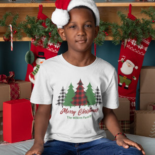 Rustieke Rode Plaid Vrolijke Kerstbomen Custom Kin T-shirt
