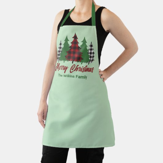Rustieke Rode Plakken Vrolijke Kerstbomen Custom Schort (Insitu)
