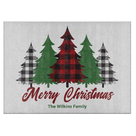 Rustieke Rode Plakken Vrolijke Kerstbomen Custom Snijplank (Voorkant)