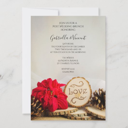 Rustieke Rode Poinsettia Bos Post Huwelijksbrunch Kaart (Voorkant)