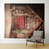 Rustieke rode schuur deur opknoping wandkleed (In Situ (horizontaal))