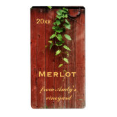 Rustieke rode schuur houten planken met wijnstok etiket (Voorkant)