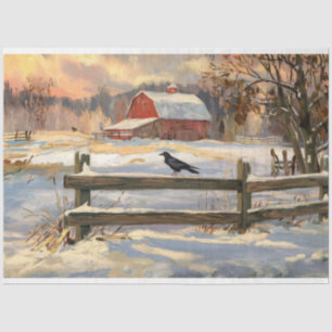 Rustieke rode schuur met Crow Farmhouse Decoupage Tissuepapier