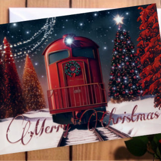 Rustieke Rode Waterverf Kersttrolley Foto Kaart