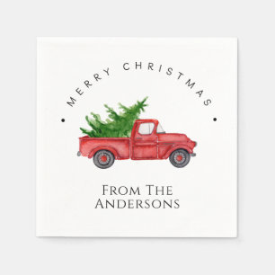 Rustieke rode Waterverf truck met kerstboom Servet
