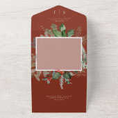 Rustieke Rode Winter Holly & Pine Drie Diner All In One Uitnodiging (Buitenkant)