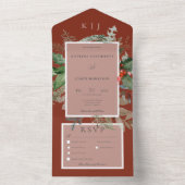 Rustieke Rode Winter Holly & Pine Drie Diner All In One Uitnodiging (Binnen)