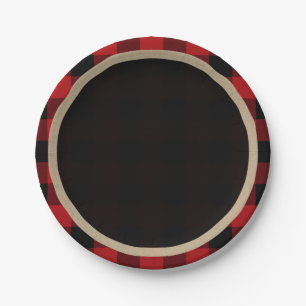 Rustieke Rode Zwarte Buffalo Plaid Verjaardagsfees Papieren Bordje
