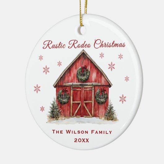 Rustieke Rodeo Red Barn Kerstmis Keramisch Ornament (Links)
