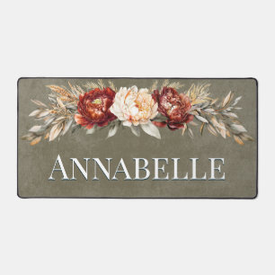 Rustieke Roest & Cream Bloemen Salie Groen Bureaumat