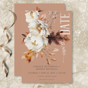 Rustieke Roest Cream & Bruine Herfst Bloemen Save The Date