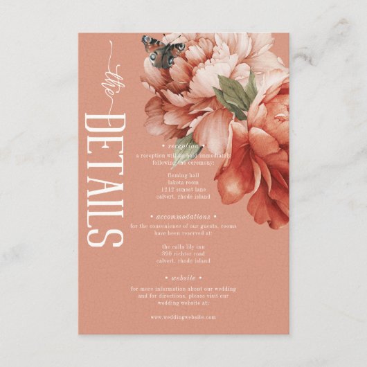  rustieke roest & perzik pioenrozen Details Informatiekaartje (Voorkant)