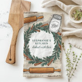 Rustieke Rolling Pin Krans Gepersonaliseerde Kerst Theedoek