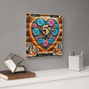 Rustieke Romance: 5e Jubileum Charm Vierkante Klok