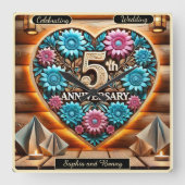 Rustieke Romance: 5e Jubileum Charm Vierkante Klok (Voorkant)