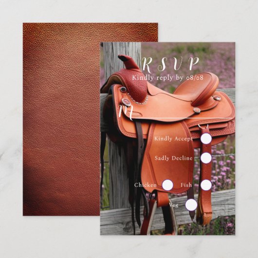 Rustieke Romance: zadel op het hek RSVP Kaartje (Voorkant / Achterkant)