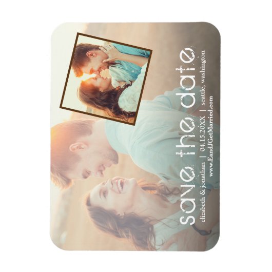 Rustieke romantische 2 foto Save the Date Magneet (Verticaal)