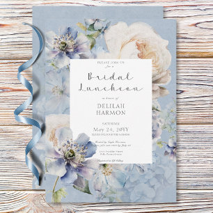Rustieke Romantische Blauwe & Witte Bloemen Bruids Kaart