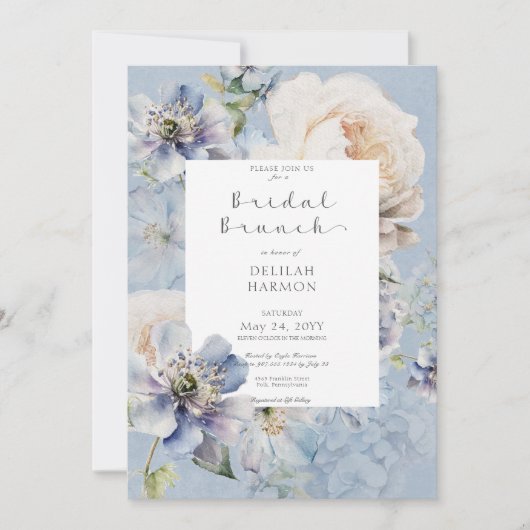 Rustieke Romantische Blauwe & Witte Bloemen Bruids Kaart (Voorkant)