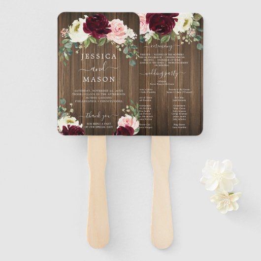 Rustieke romantische groen bruiloft programma Fan Handwaaier (Voorkant en achterkant)