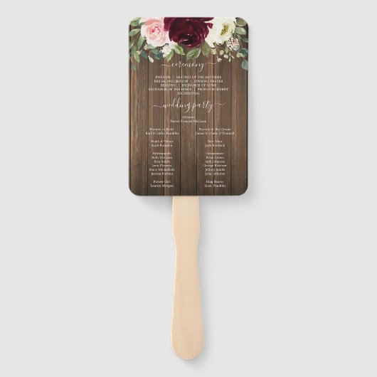 Rustieke Romantische Groene Huwelijksprogramma-waa Handwaaier (Achterkant)