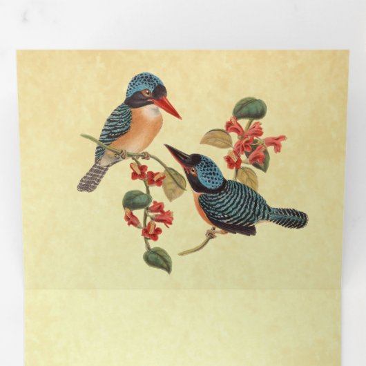  rustieke romantische vogels koppel bruiloft drieluik uitnodiging (Binnenzijde eerst)